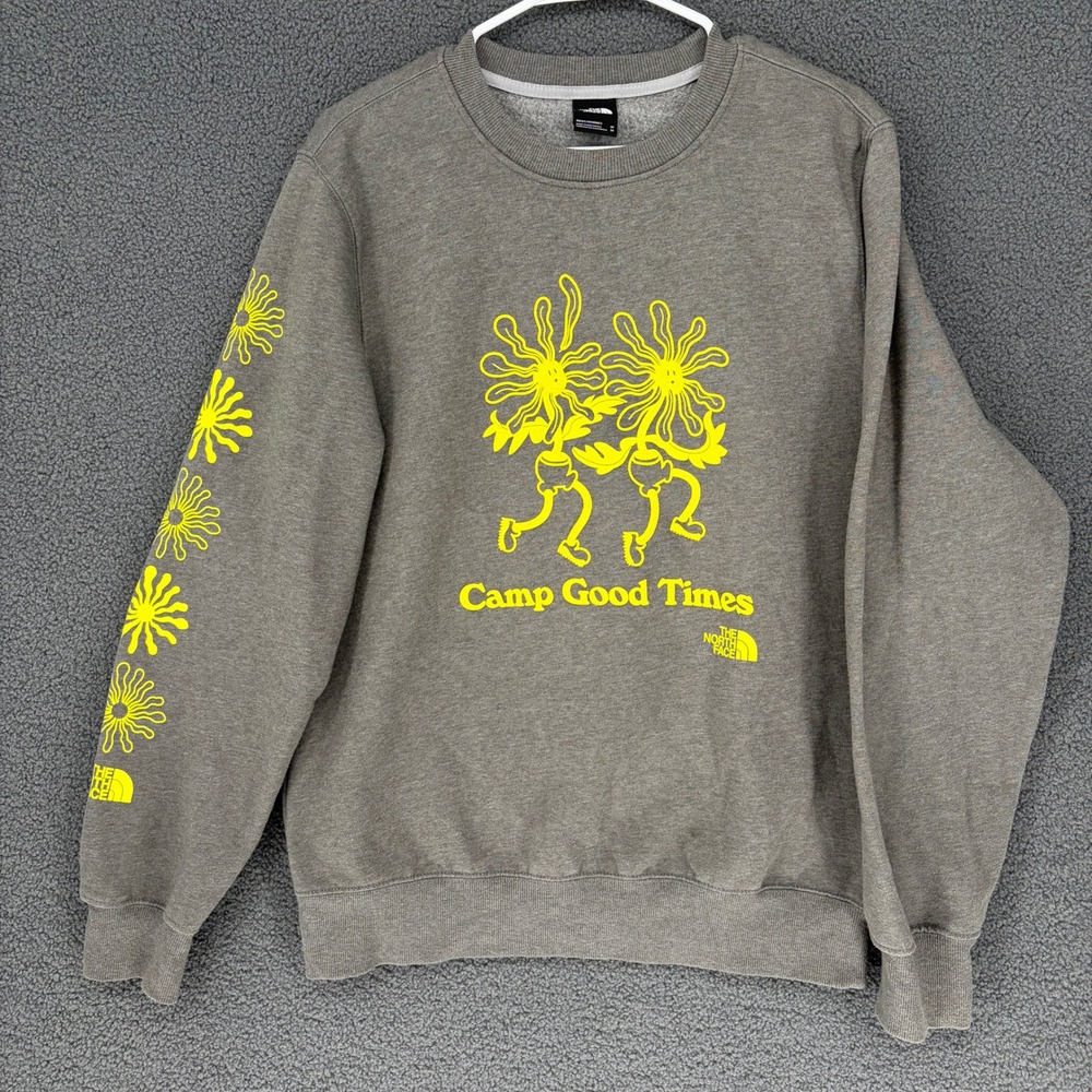 The North Face Mens Camp Good Times Graphic Sweatshirt Brown Yellow Size M